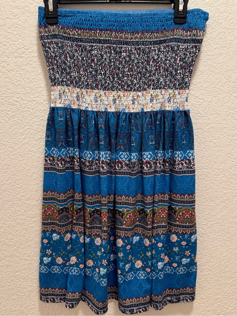 Source Unknown Teal Blue Smocked Strapless Tunic